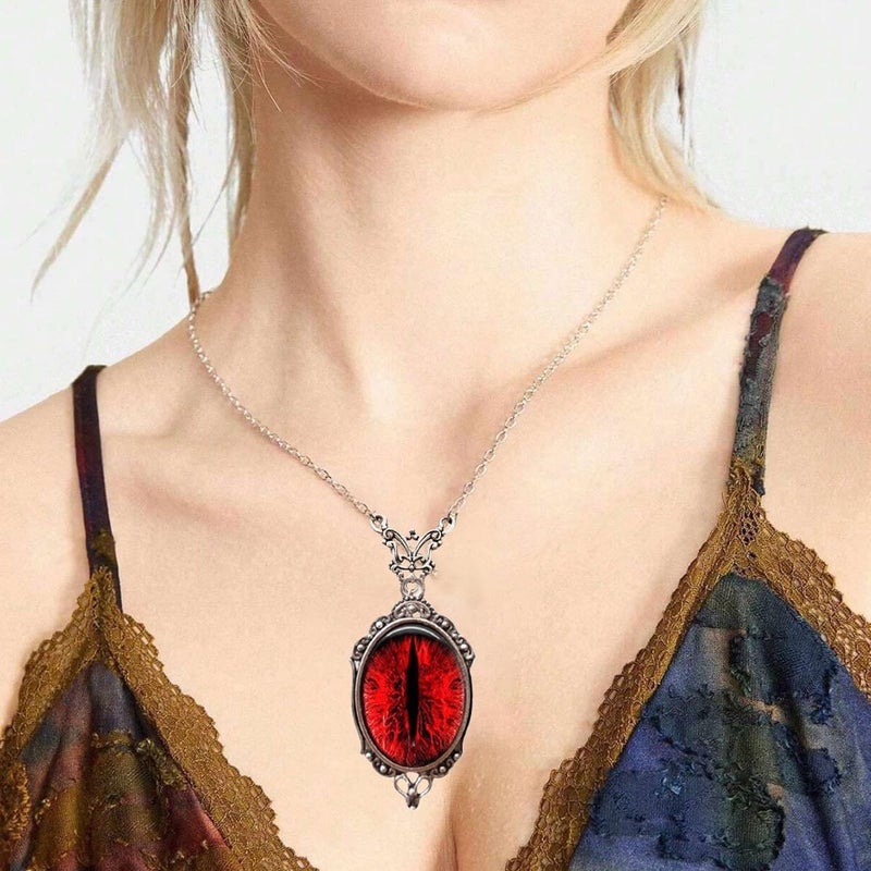 IS4U Gothic Vampire Necklace Vintage Stardust Crystal Cameo Pendant Necklace Punk Style Vampire Pendant Oval Necklace Satanic Demon Red Pendant Necklace Jewelry - Image 5